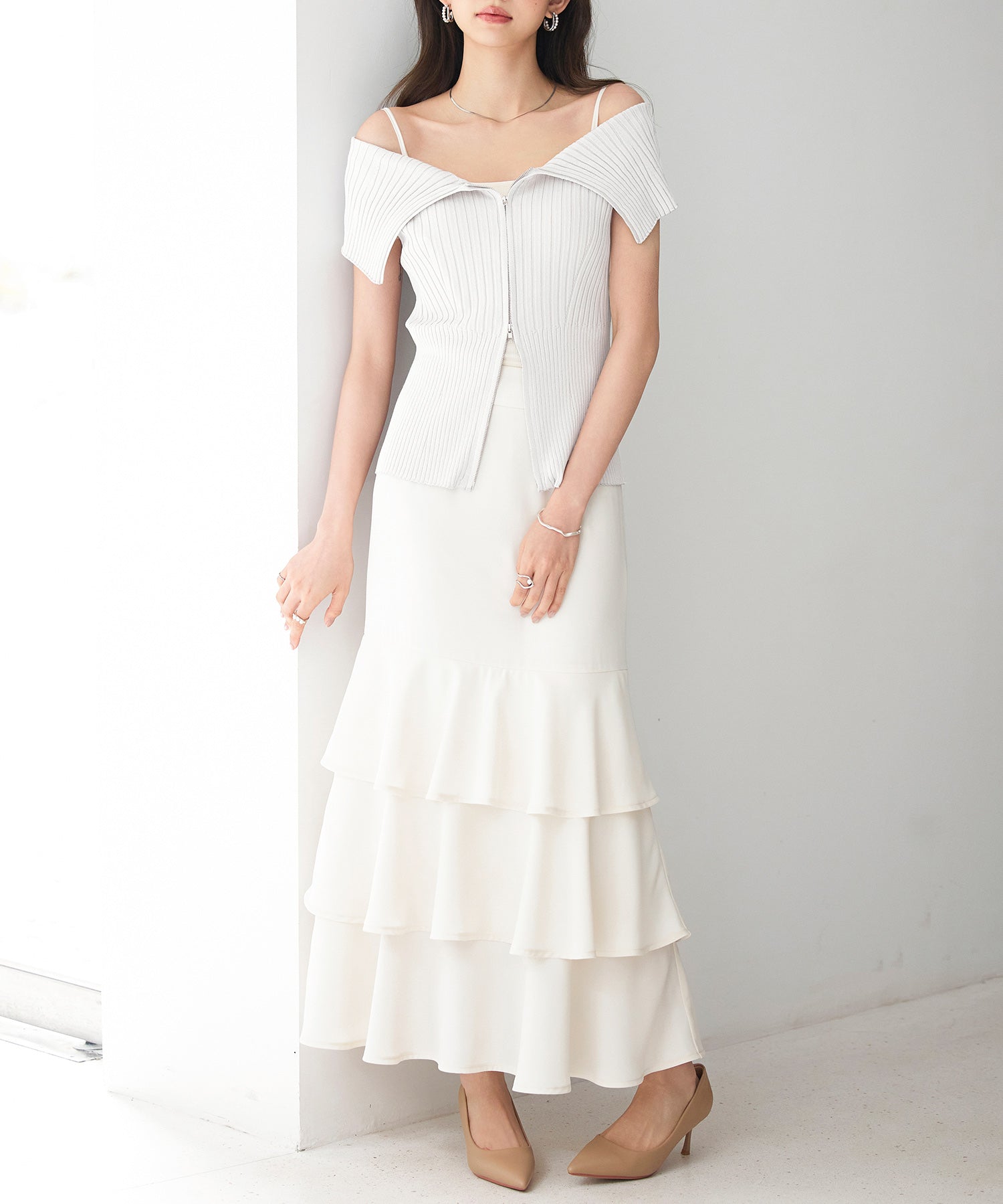 ダブルジップオフショルダーニットsdp8062 ホワイト