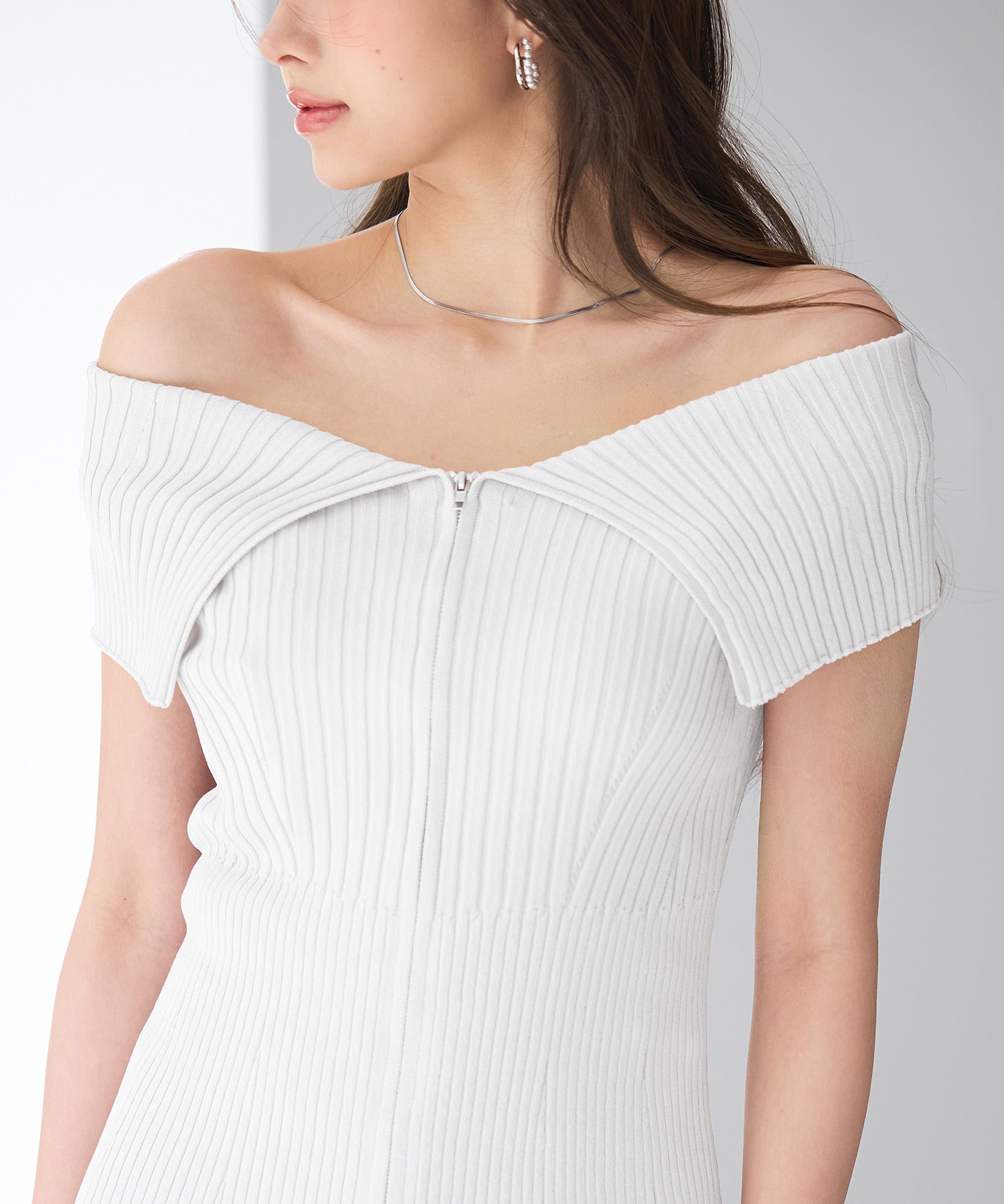 ダブルジップオフショルダーニットsdp8062 ホワイト