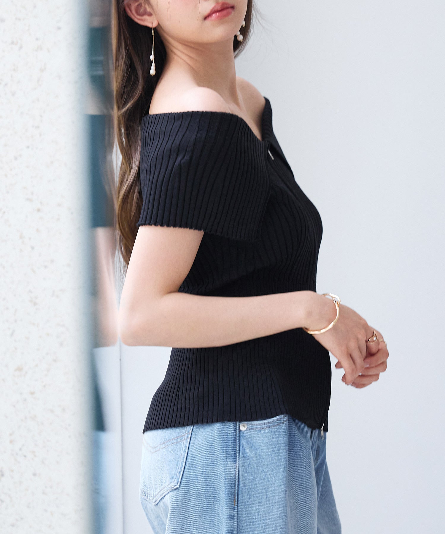 ダブルジップオフショルダーニットsdp8062 ブラック