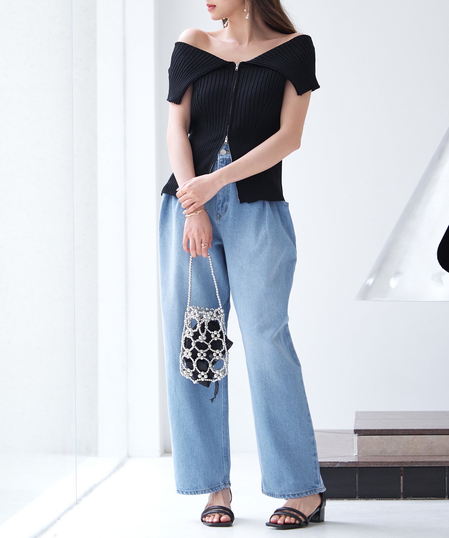 ダブルジップオフショルダーニットsdp8062 ブラック