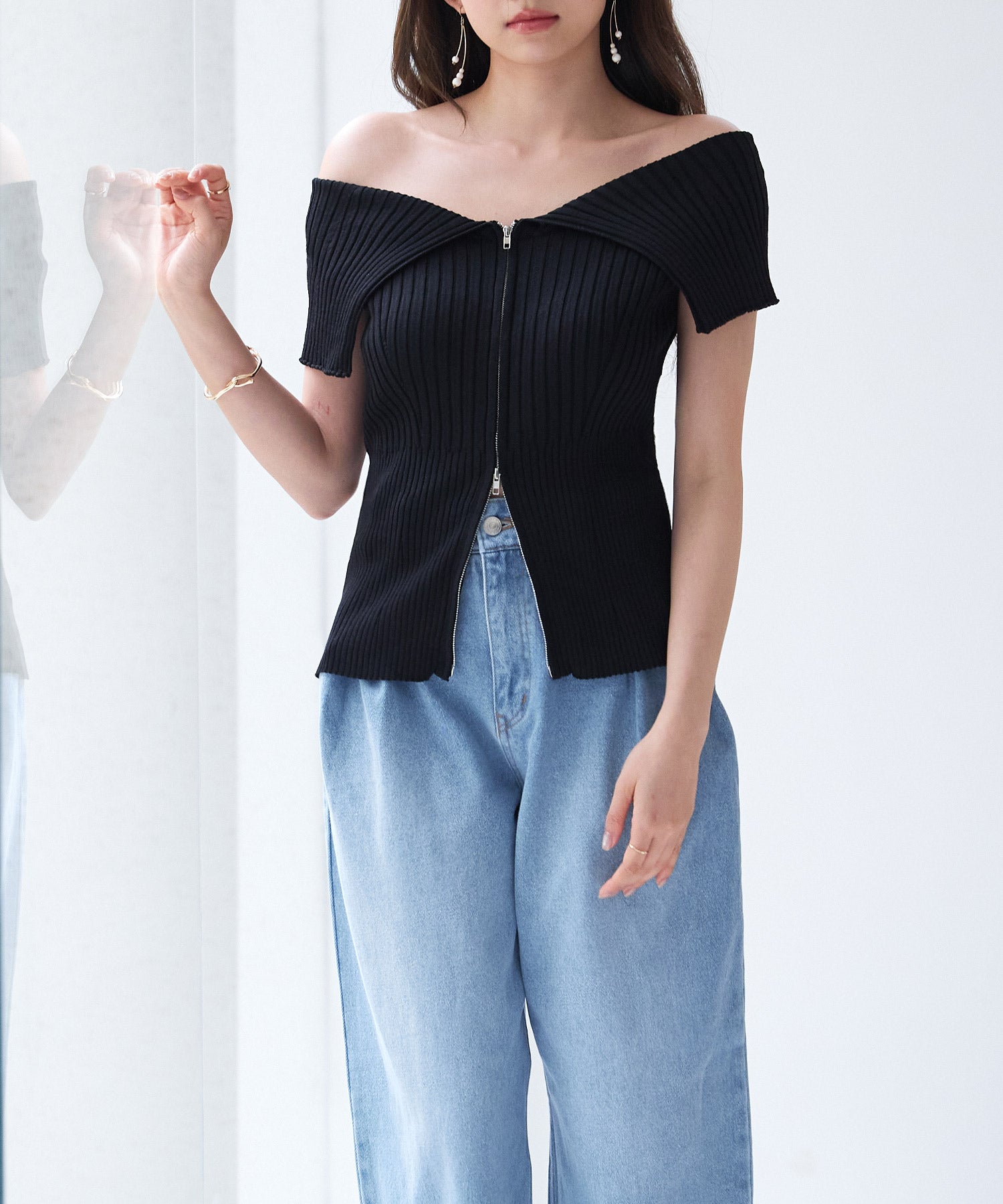 ダブルジップオフショルダーニットsdp8062 ブラック