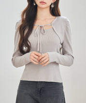 レイヤード風リブ編みニットトップスsdp8064 ベージュ