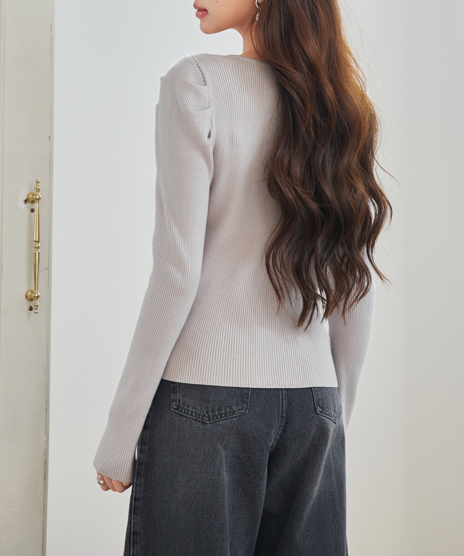 レイヤード風リブ編みニットトップスsdp8064 ベージュ