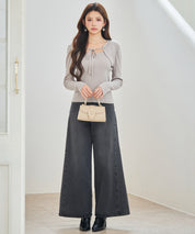 レイヤード風リブ編みニットトップスsdp8064 ベージュ