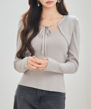 レイヤード風リブ編みニットトップスsdp8064 ベージュ