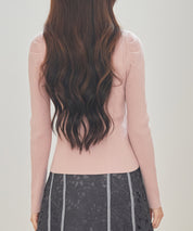 レイヤード風リブ編みニットトップスsdp8064 ピンク