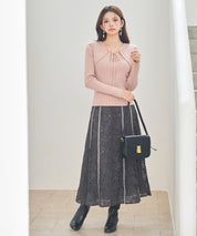 レイヤード風リブ編みニットトップスsdp8064 ピンク