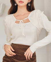 レイヤード風リブ編みニットトップスsdp8064 アイボリー