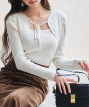 レイヤード風リブ編みニットトップスsdp8064 アイボリー