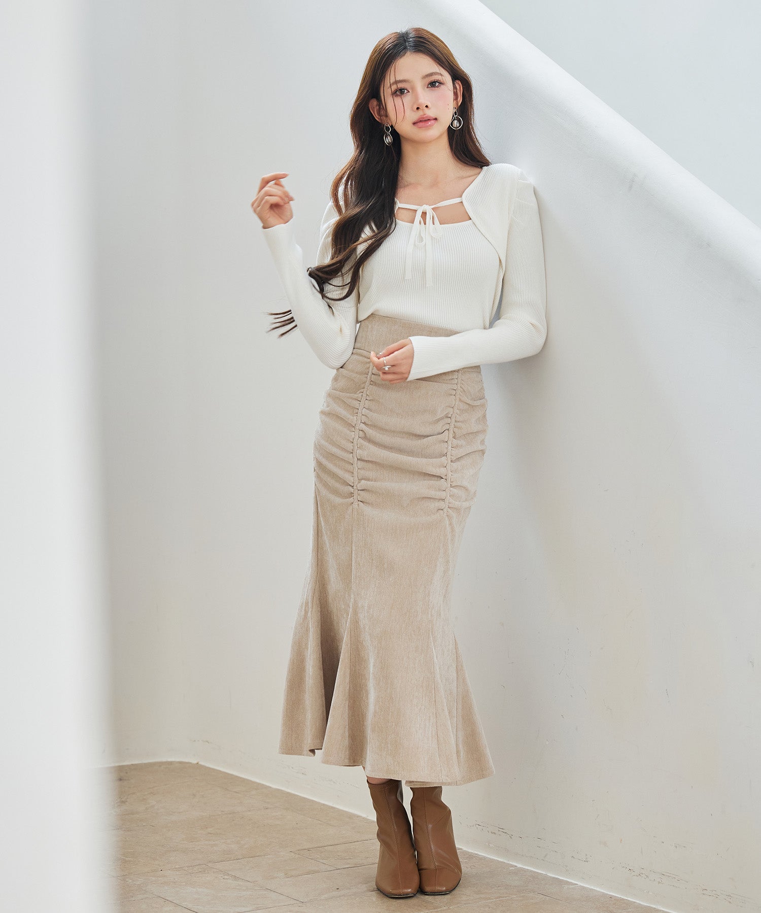 レイヤード風リブ編みニットトップスsdp8064 アイボリー