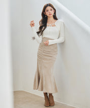 レイヤード風リブ編みニットトップスsdp8064 アイボリー