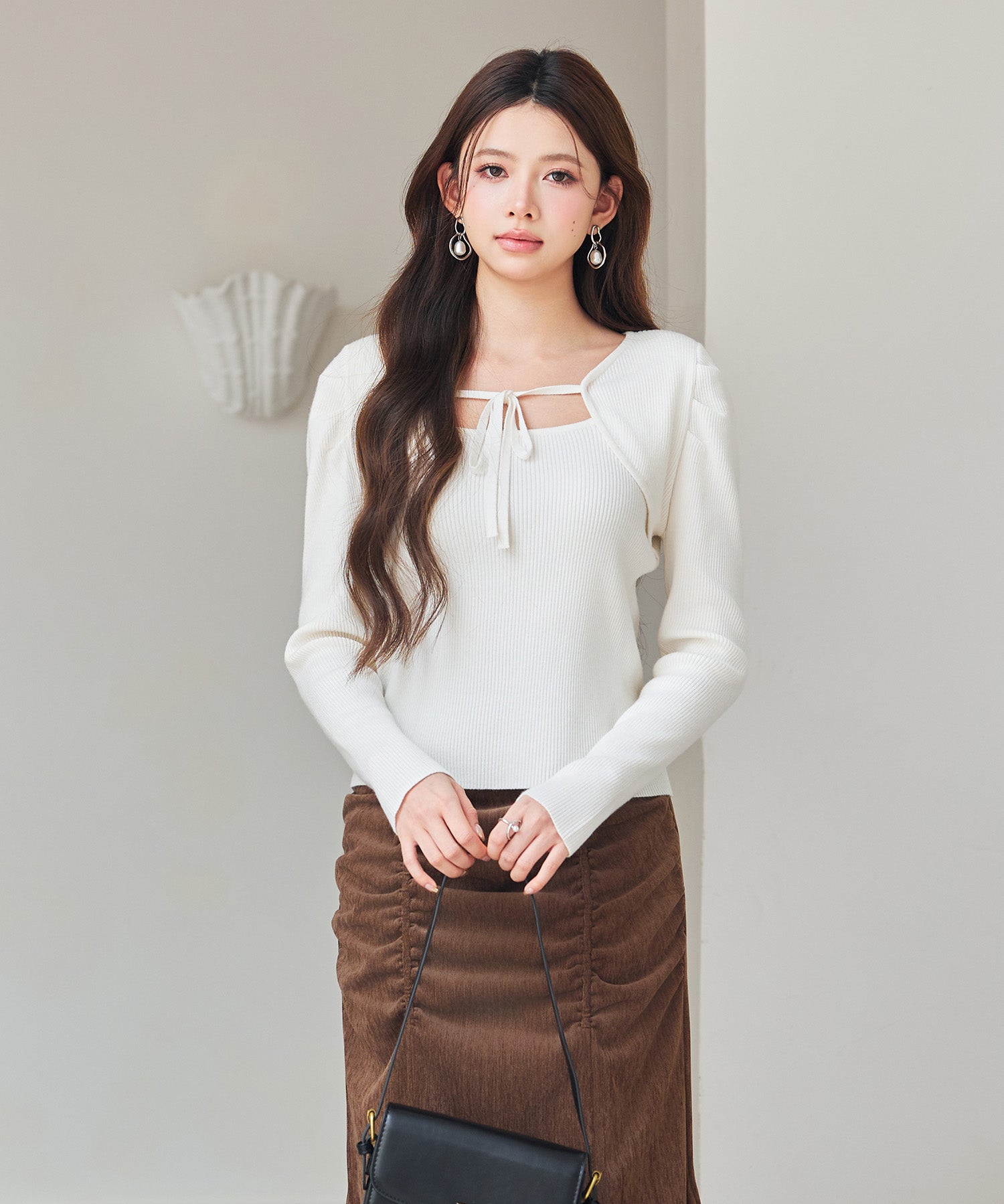 レイヤード風リブ編みニットトップスsdp8064 アイボリー