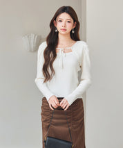 レイヤード風リブ編みニットトップスsdp8064 アイボリー