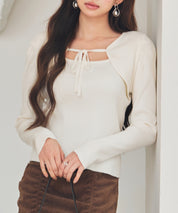 レイヤード風リブ編みニットトップスsdp8064 アイボリー