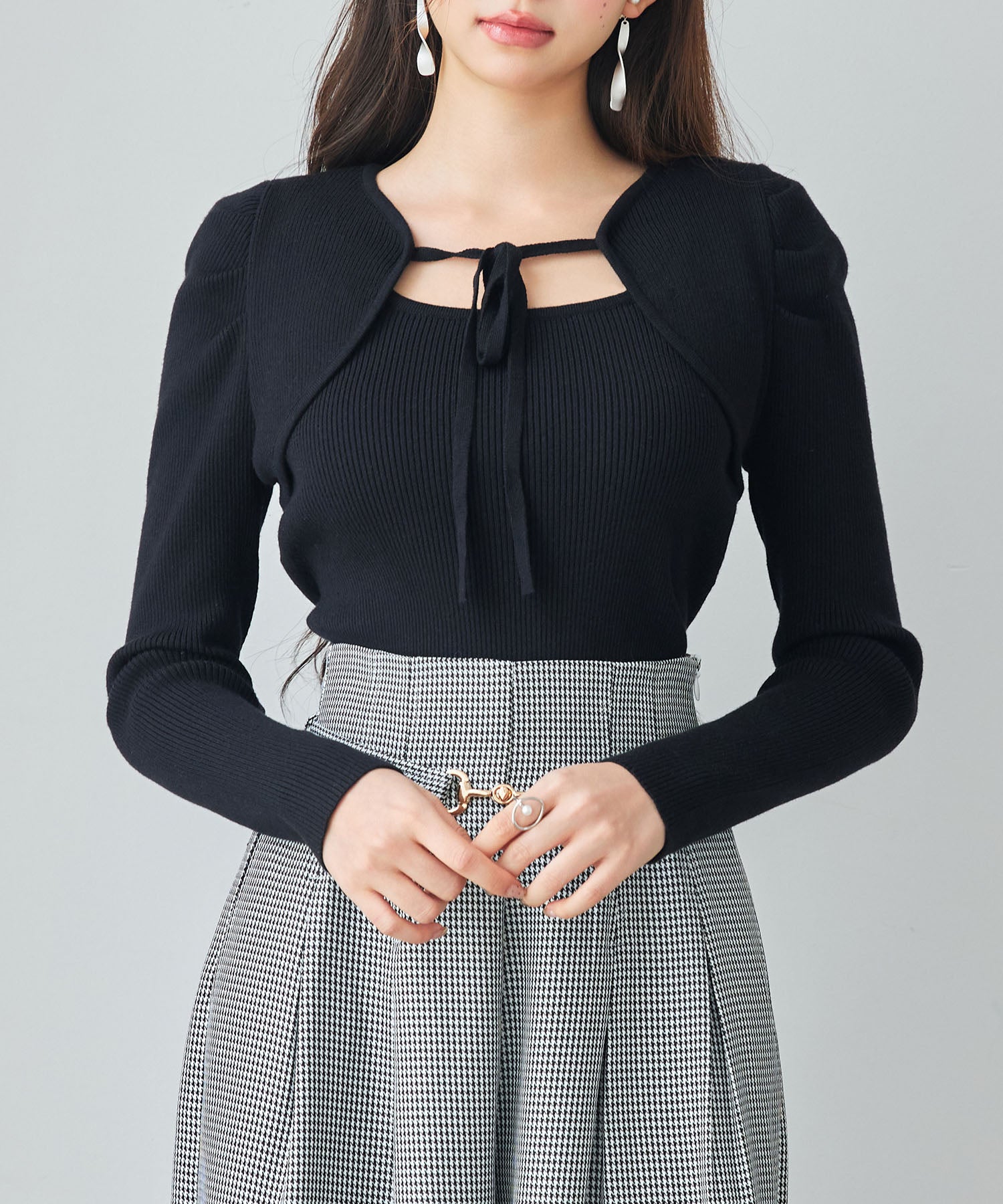 レイヤード風リブ編みニットトップスsdp8064 ブラック – [公式