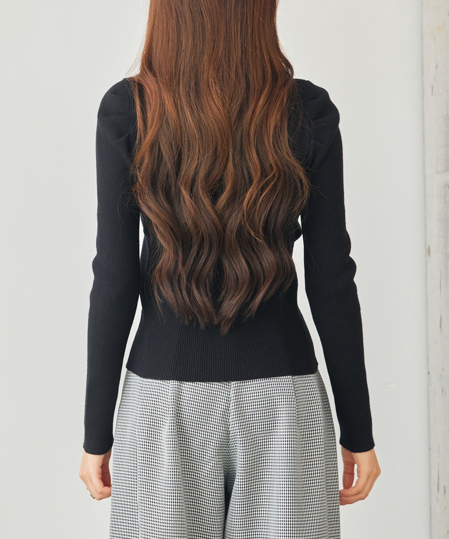 レイヤード風リブ編みニットトップスsdp8064 ブラック