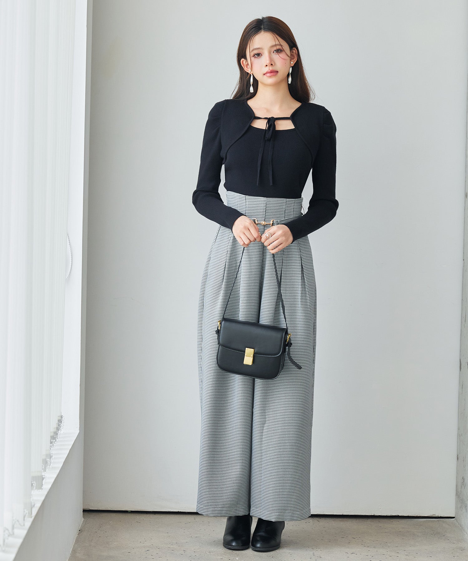 レイヤード風リブ編みニットトップスsdp8064 ブラック