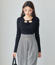 レイヤード風リブ編みニットトップスsdp8064 ブラック