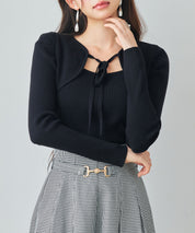 レイヤード風リブ編みニットトップスsdp8064 ブラック