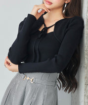 レイヤード風リブ編みニットトップスsdp8064 ブラック