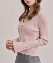 レイヤードランダムリブ編みニットトップスsdp8065 ピンク