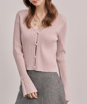 レイヤードランダムリブ編みニットトップスsdp8065 ピンク