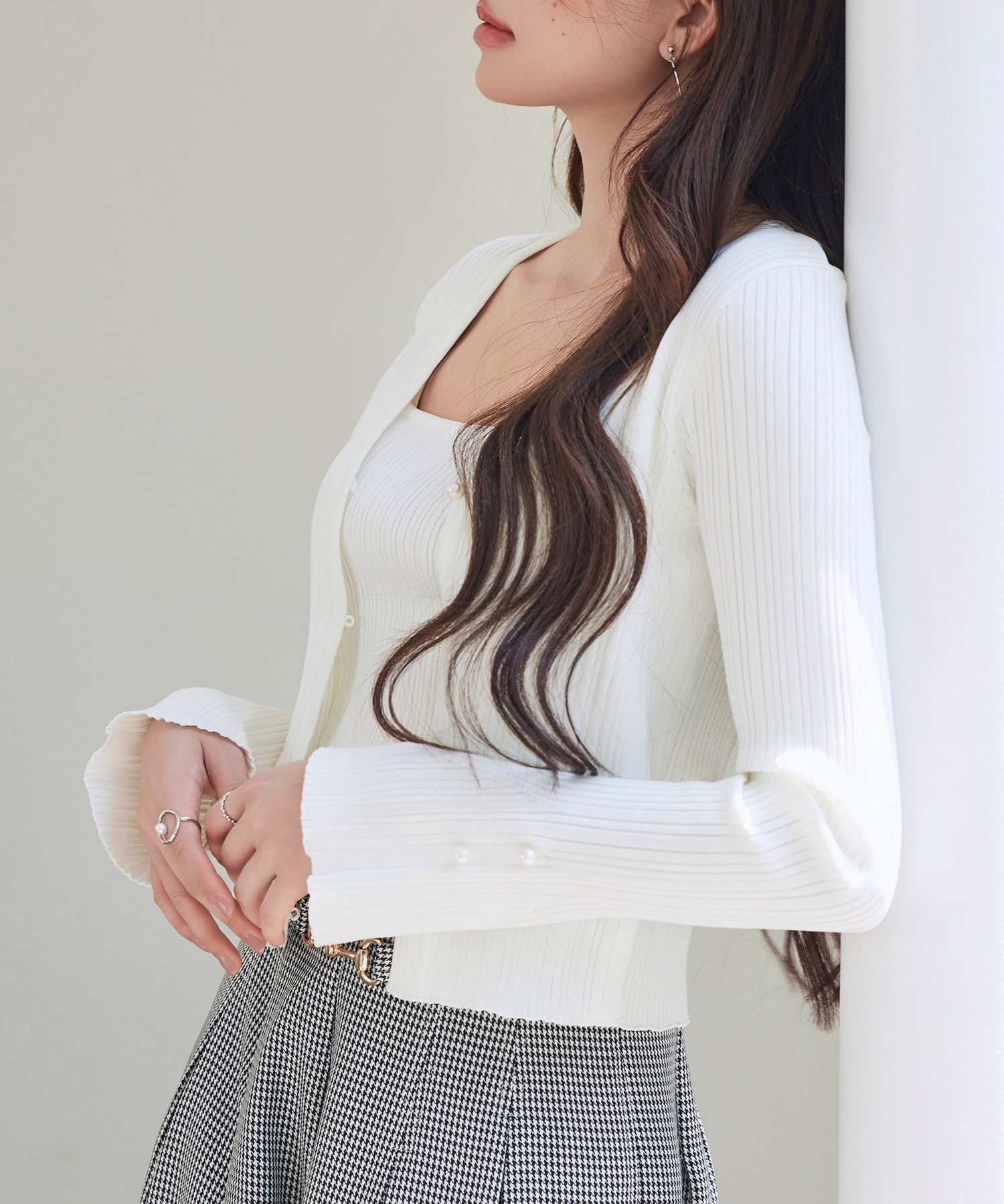 レイヤードランダムリブ編みニットトップスsdp8065 アイボリー