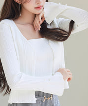 レイヤードランダムリブ編みニットトップスsdp8065 アイボリー