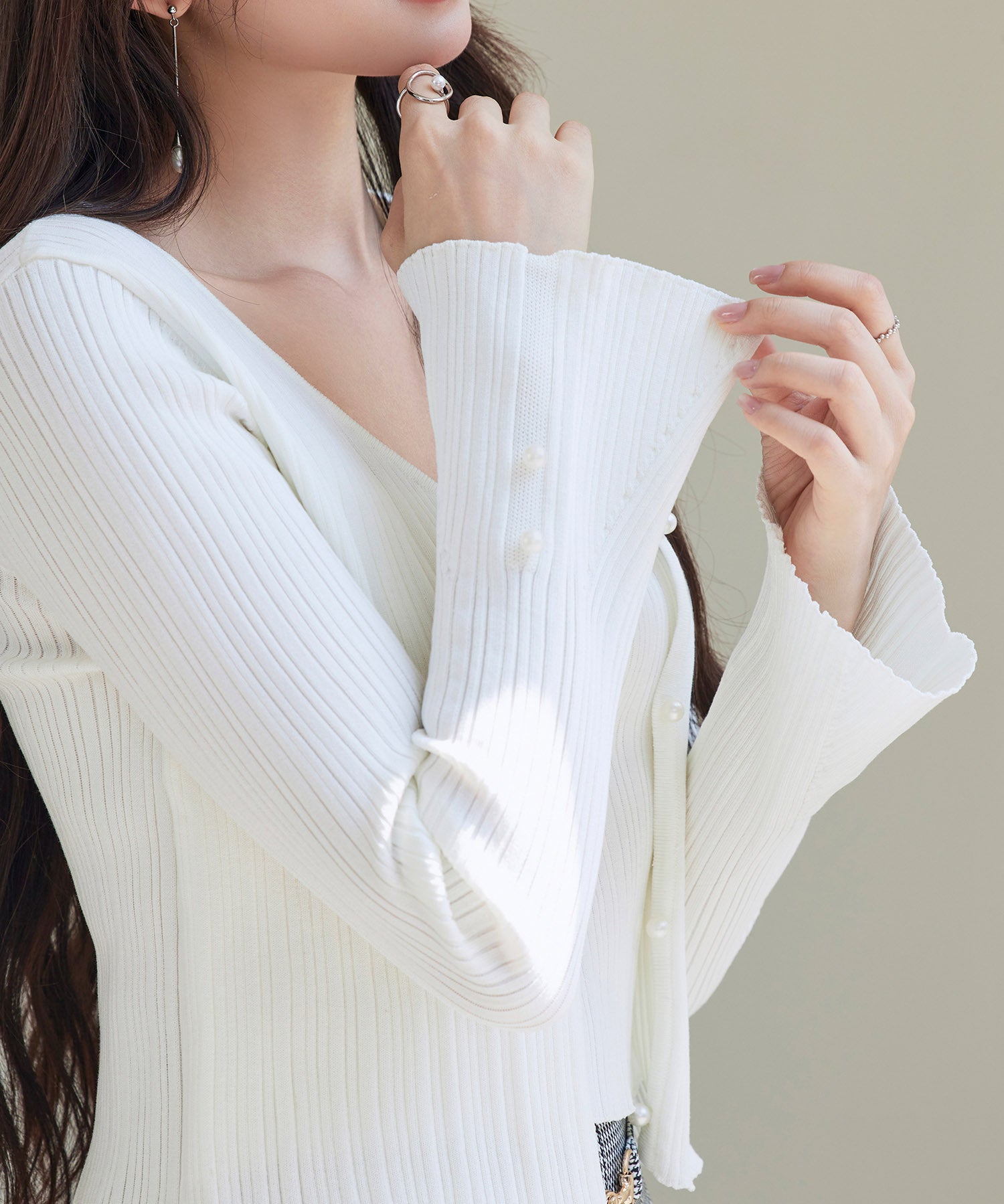 レイヤードランダムリブ編みニットトップスsdp8065 アイボリー