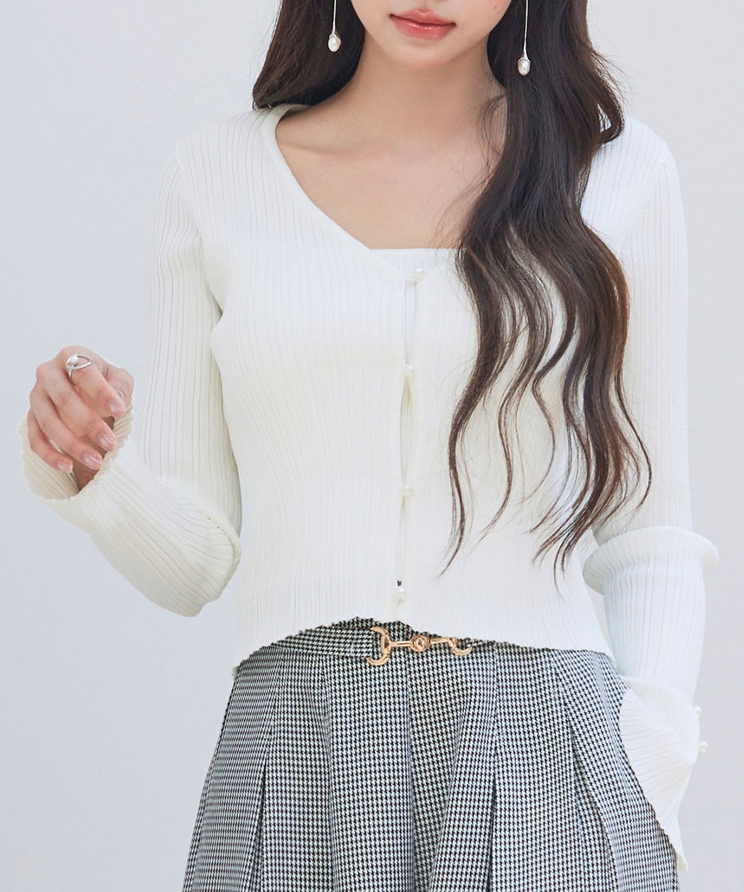 レイヤードランダムリブ編みニットトップスsdp8065 アイボリー