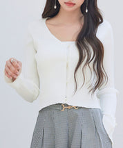 レイヤードランダムリブ編みニットトップスsdp8065 アイボリー