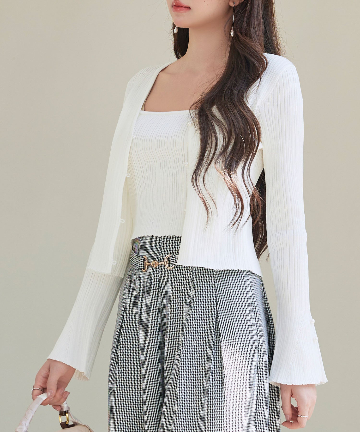 レイヤードランダムリブ編みニットトップスsdp8065 アイボリー