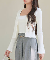 レイヤードランダムリブ編みニットトップスsdp8065 アイボリー