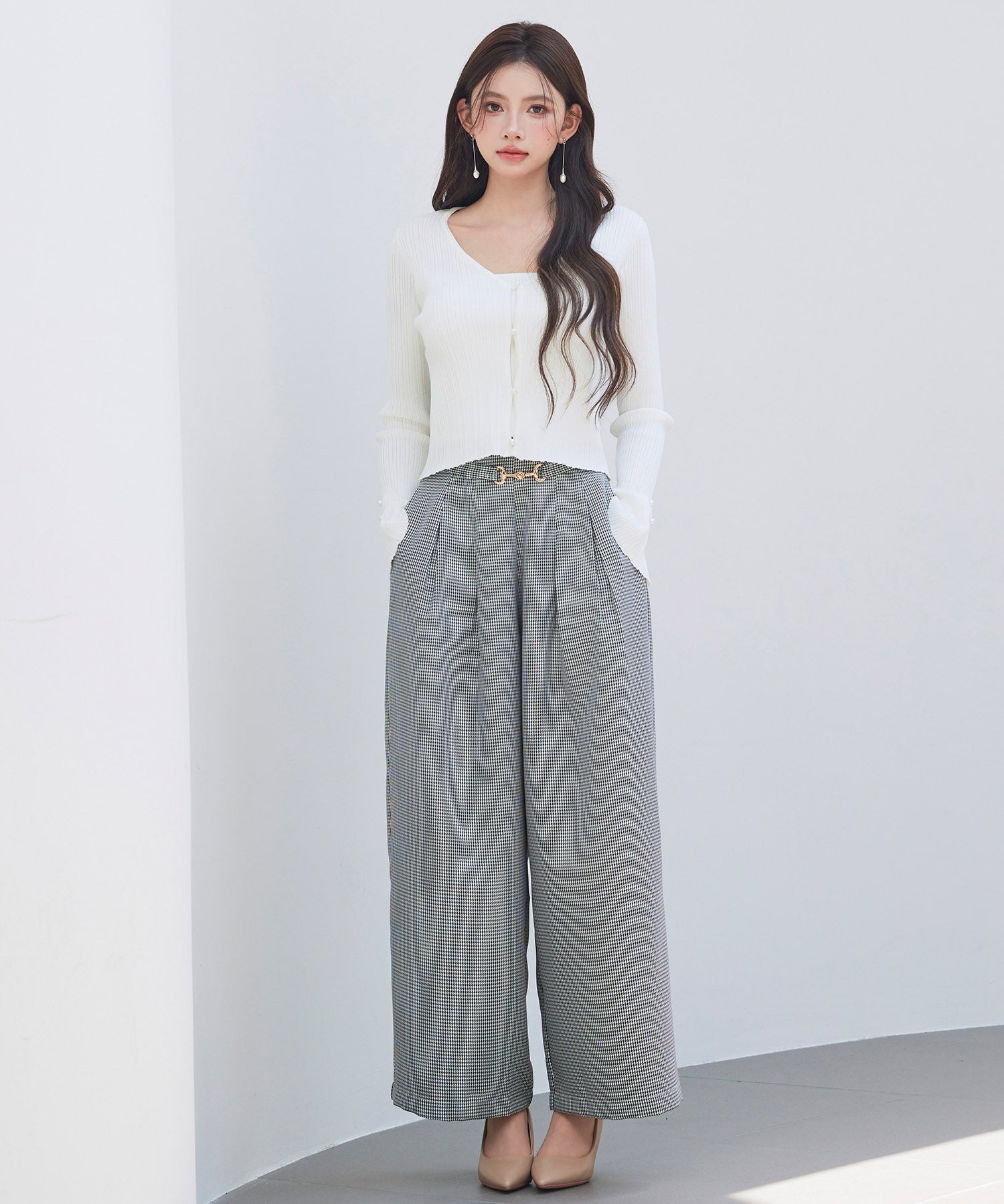 レイヤードランダムリブ編みニットトップスsdp8065 アイボリー