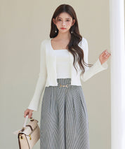 レイヤードランダムリブ編みニットトップスsdp8065 アイボリー