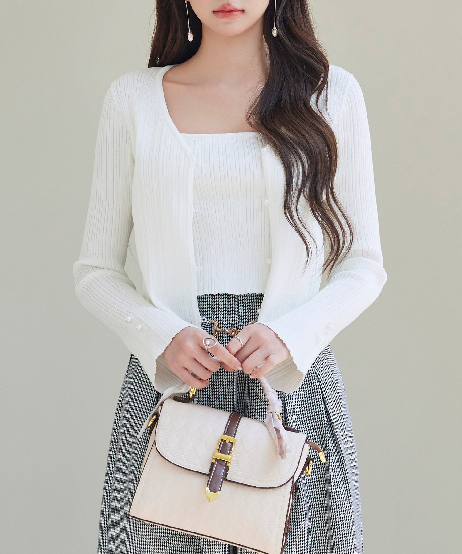 レイヤードランダムリブ編みニットトップスsdp8065 アイボリー