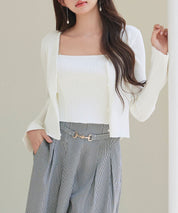 レイヤードランダムリブ編みニットトップスsdp8065 アイボリー