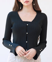 レイヤードランダムリブ編みニットトップスsdp8065 ブラック