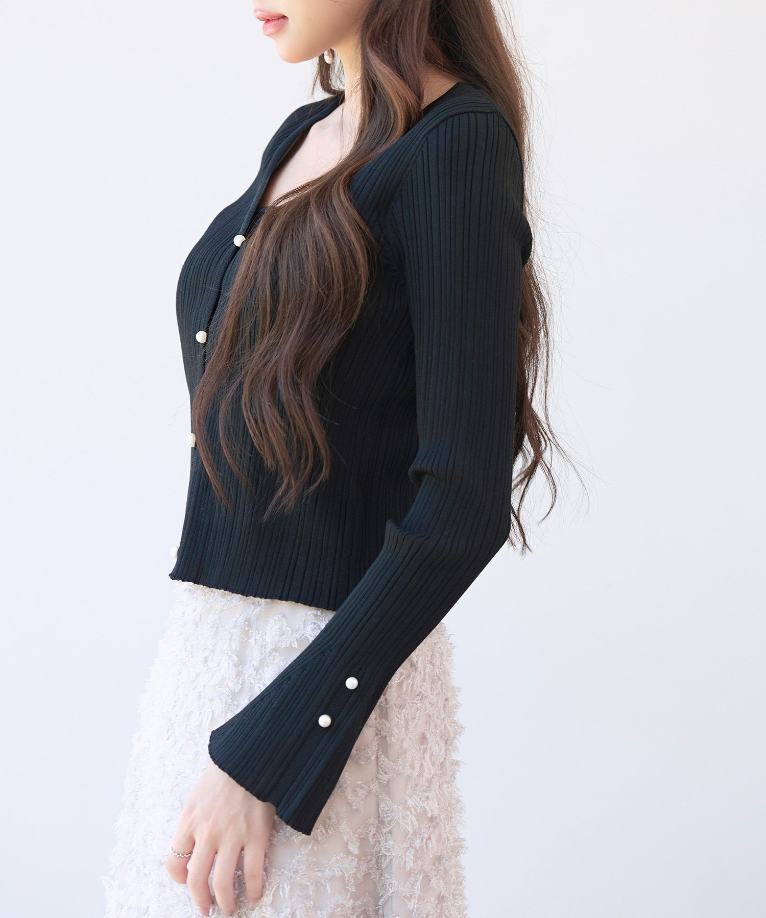 レイヤードランダムリブ編みニットトップスsdp8065 ブラック