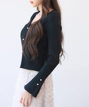 レイヤードランダムリブ編みニットトップスsdp8065 ブラック