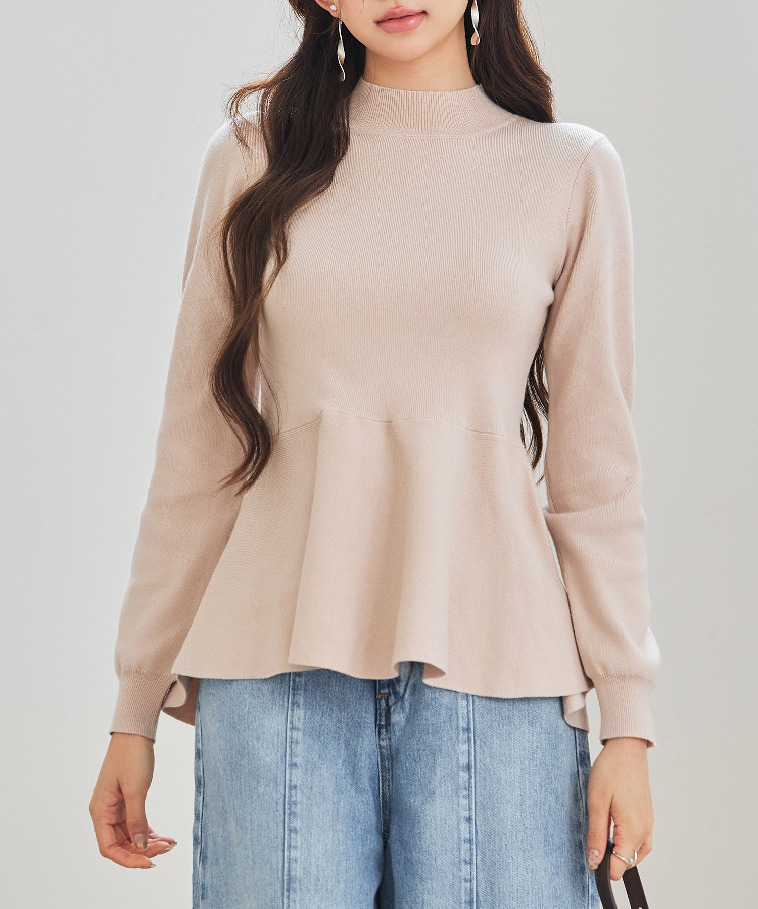 モックネックペプラムニットトップスsdp8066-103-14