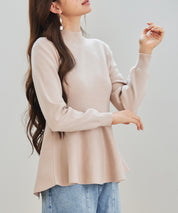 モックネックペプラムニットトップスsdp8066 ベージュ