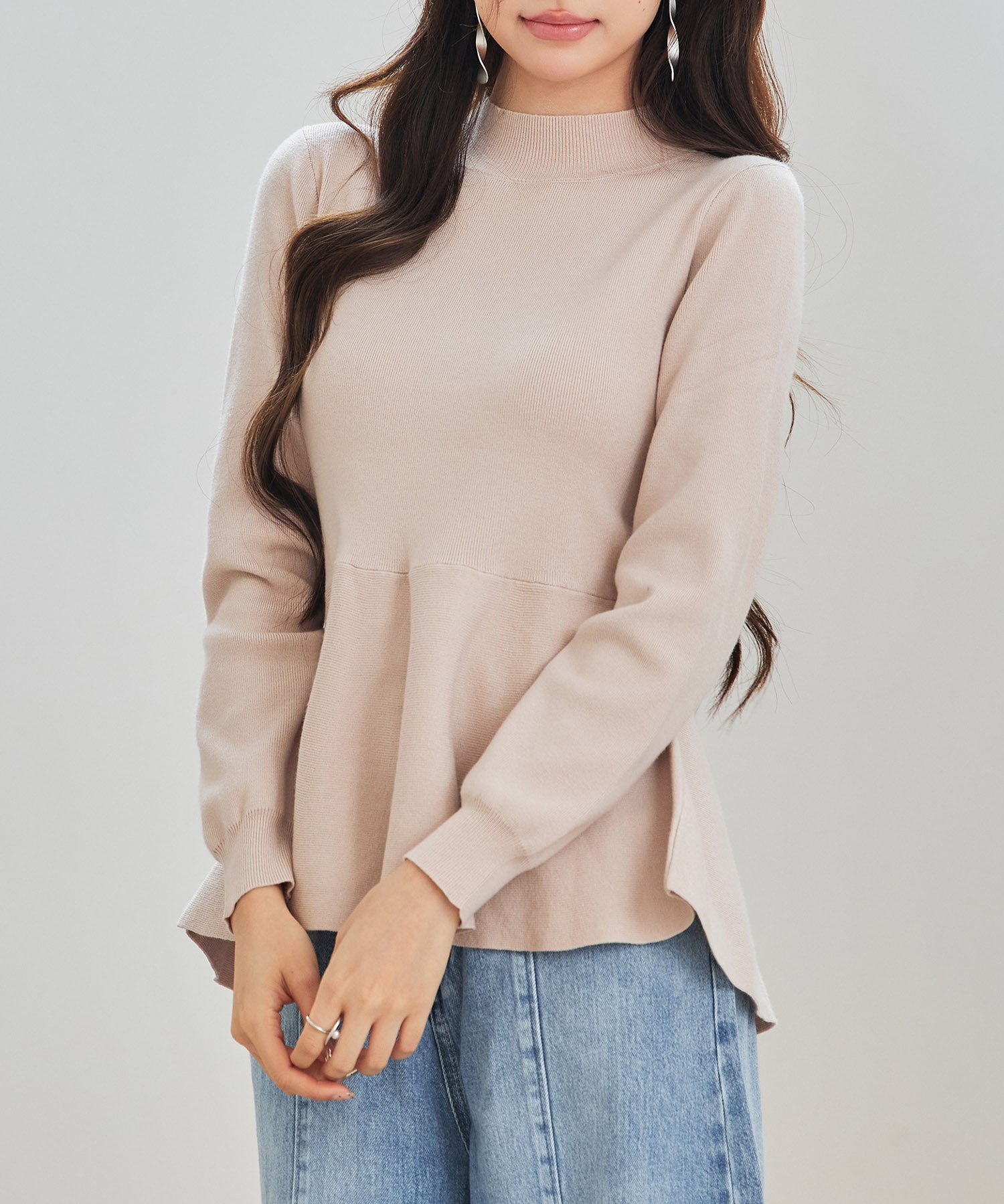 モックネックペプラムニットトップスsdp8066 ベージュ