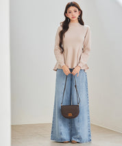 モックネックペプラムニットトップスsdp8066 ベージュ