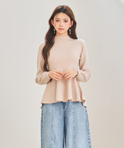 モックネックペプラムニットトップスsdp8066 ベージュ