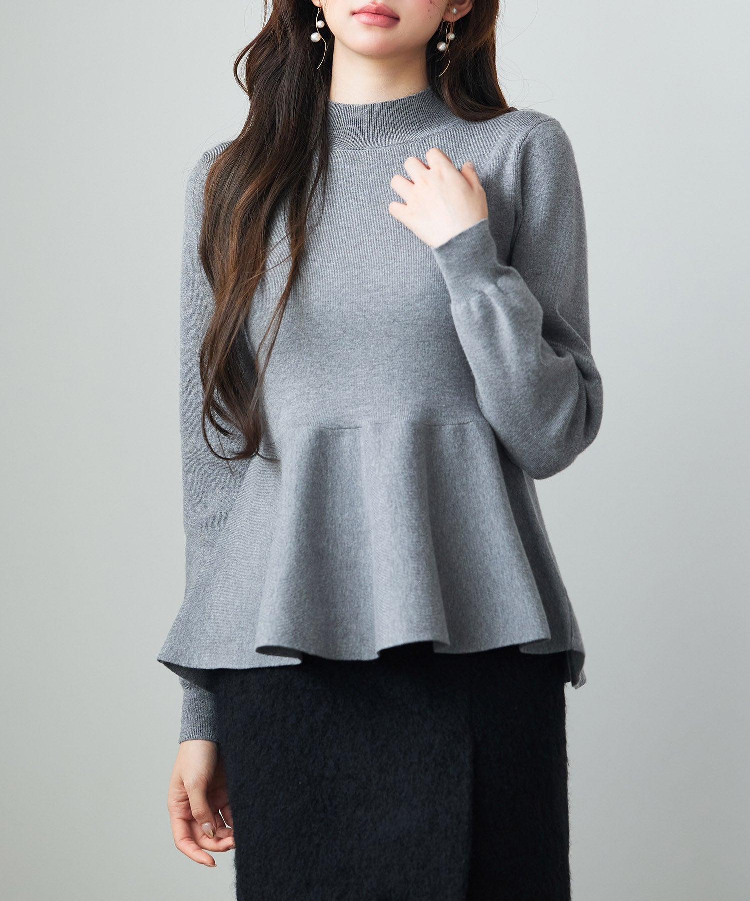 モックネックペプラムニットトップスsdp8066 グレー – [公式]SAISON DE