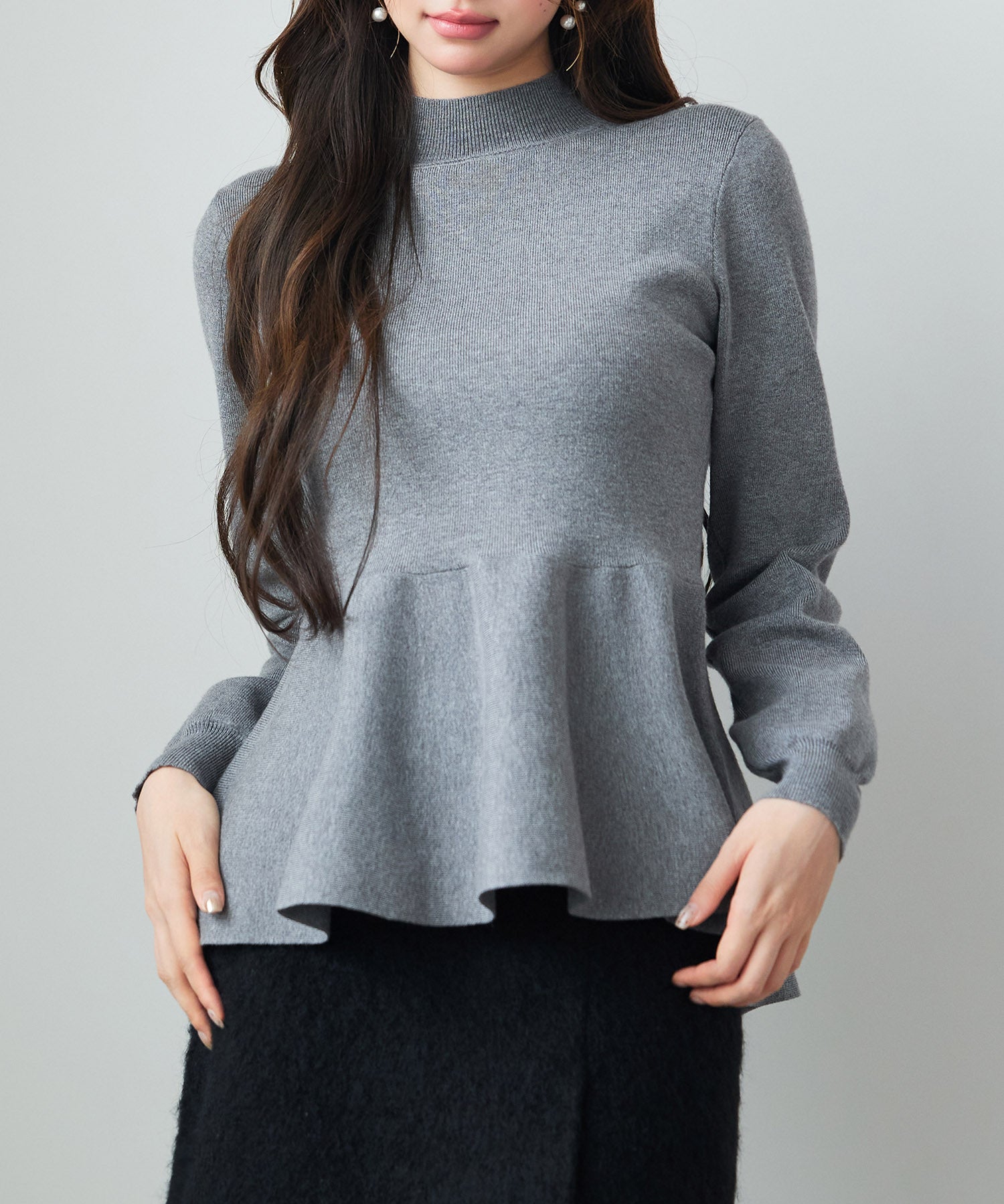 モックネックペプラムニットトップスsdp8066 グレー