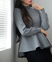 モックネックペプラムニットトップスsdp8066 グレー