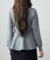 モックネックペプラムニットトップスsdp8066 グレー