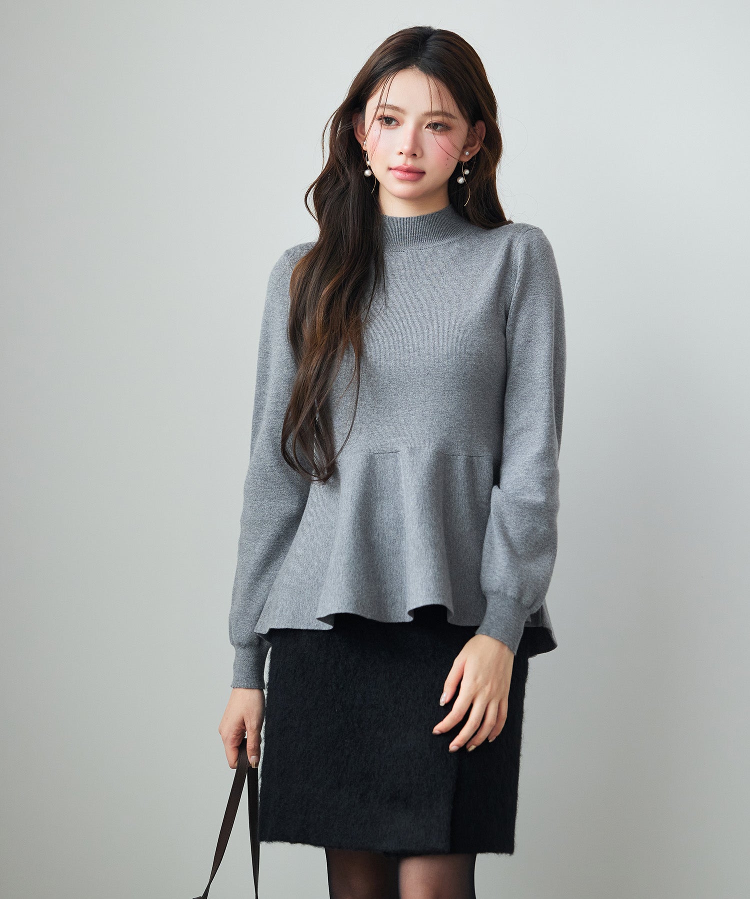 モックネックペプラムニットトップスsdp8066 グレー